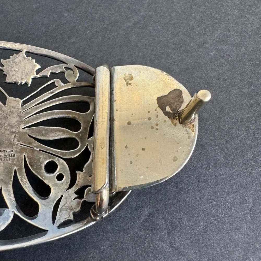 Fleming Butterfly Belt Buckle‎ Sterling Silver Filigree Etched Coastal Cowgirl